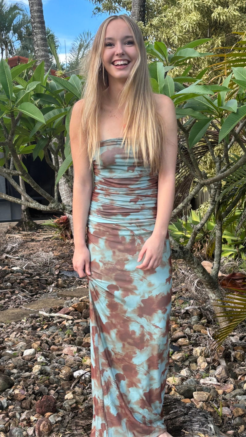 Amina Skirt-Choc/Aqua