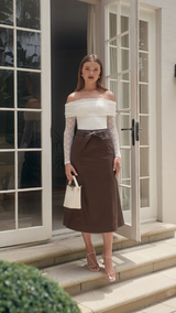 Carsson Pleather Skirt - Chocolate