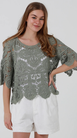 Moss  Crochet Top-Olive