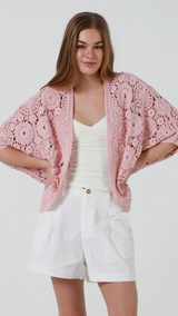 Cambri Crochet Cardigan-Pink