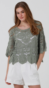 Moss  Crochet Top-Olive