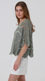 Moss  Crochet Top-Olive