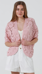 Cambri Crochet Cardigan-Pink
