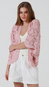 Cambri Crochet Cardigan-Pink