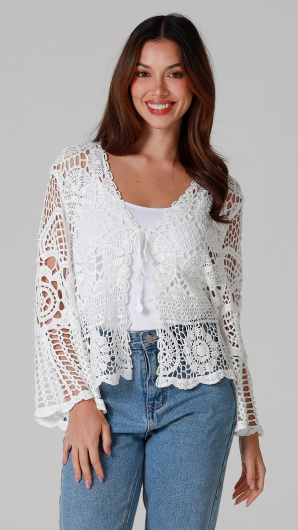 Niva Crochet Cardigan - White