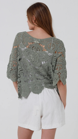 Moss  Crochet Top-Olive