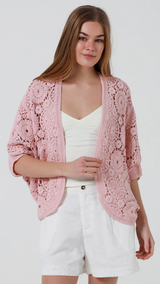 Cambri Crochet Cardigan-Pink