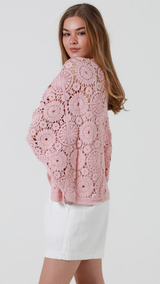 Cambri Crochet Cardigan-Pink