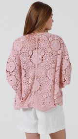 Cambri Crochet Cardigan-Pink
