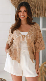 Ali Crochet Cardigan - Caramel