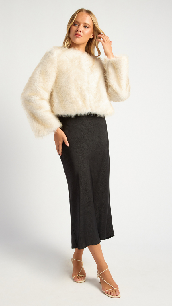 Gianna Faux Fur Coat-Ivory