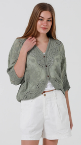 Cambri Crochet Cardigan-Olive