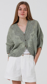 Cambri Crochet Cardigan-Olive