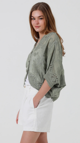 Cambri Crochet Cardigan-Olive