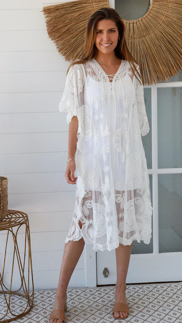 Lunessa Lace Kaftan - White