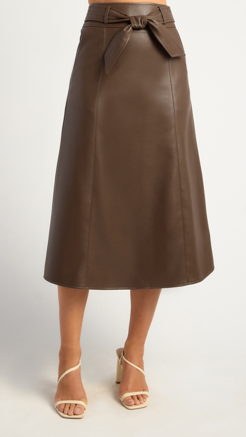 Carsson Pleather Skirt - Chocolate