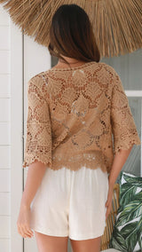 Ali Crochet Cardigan - Caramel
