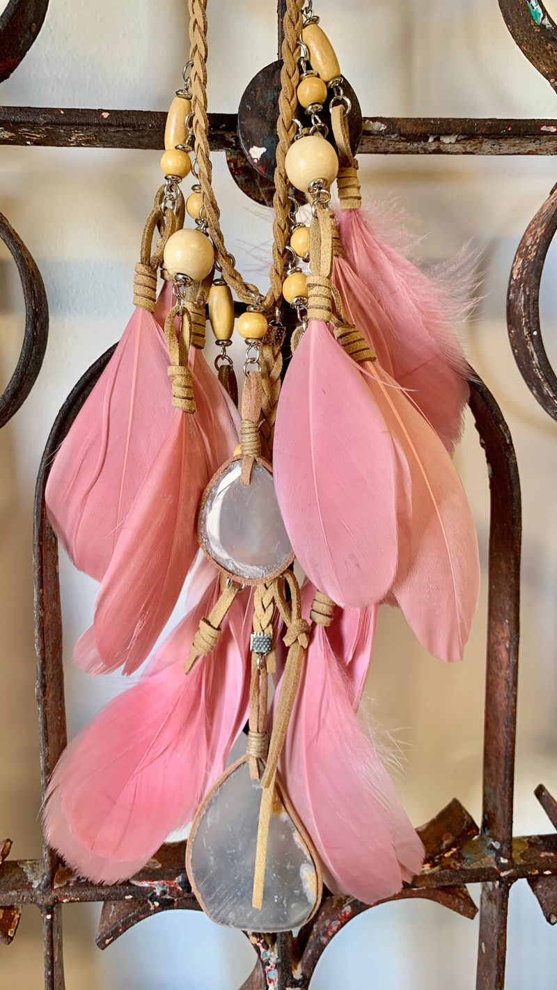Pink 2025 feather necklace