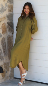 Alina Button Maxi - Olive