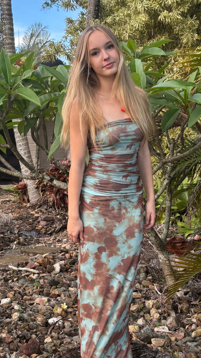 Amina Skirt-Choc/Aqua