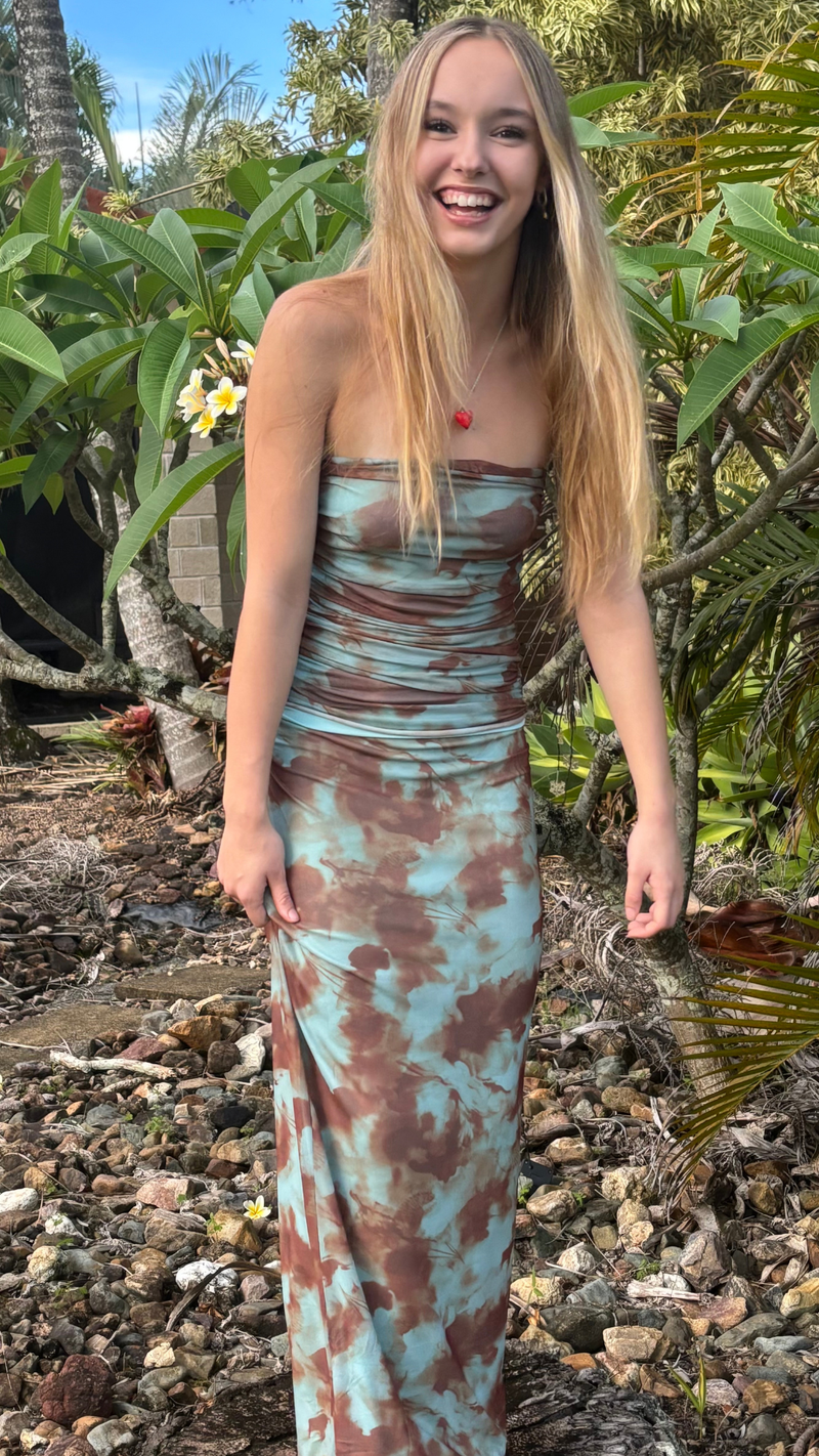 Amina Skirt-Choc/Aqua