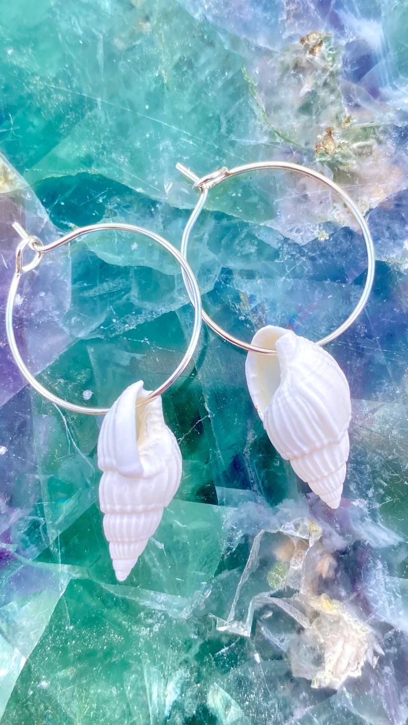 Whelk Hoop Earrings-Silver