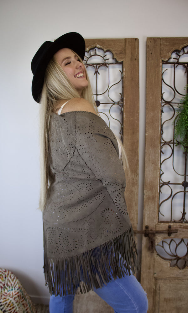 Suede Shawl- Mule Grey