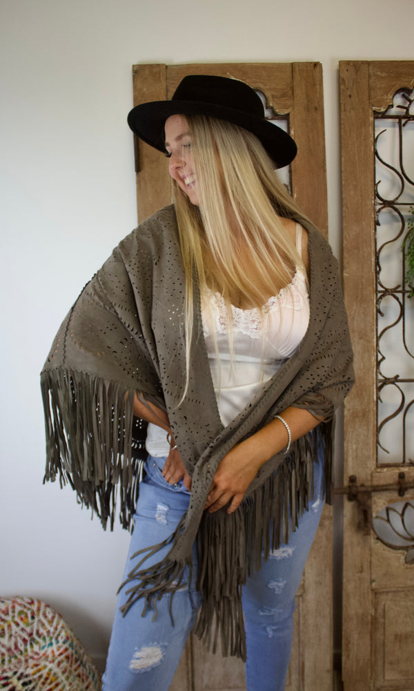 Suede Shawl- Mule Grey